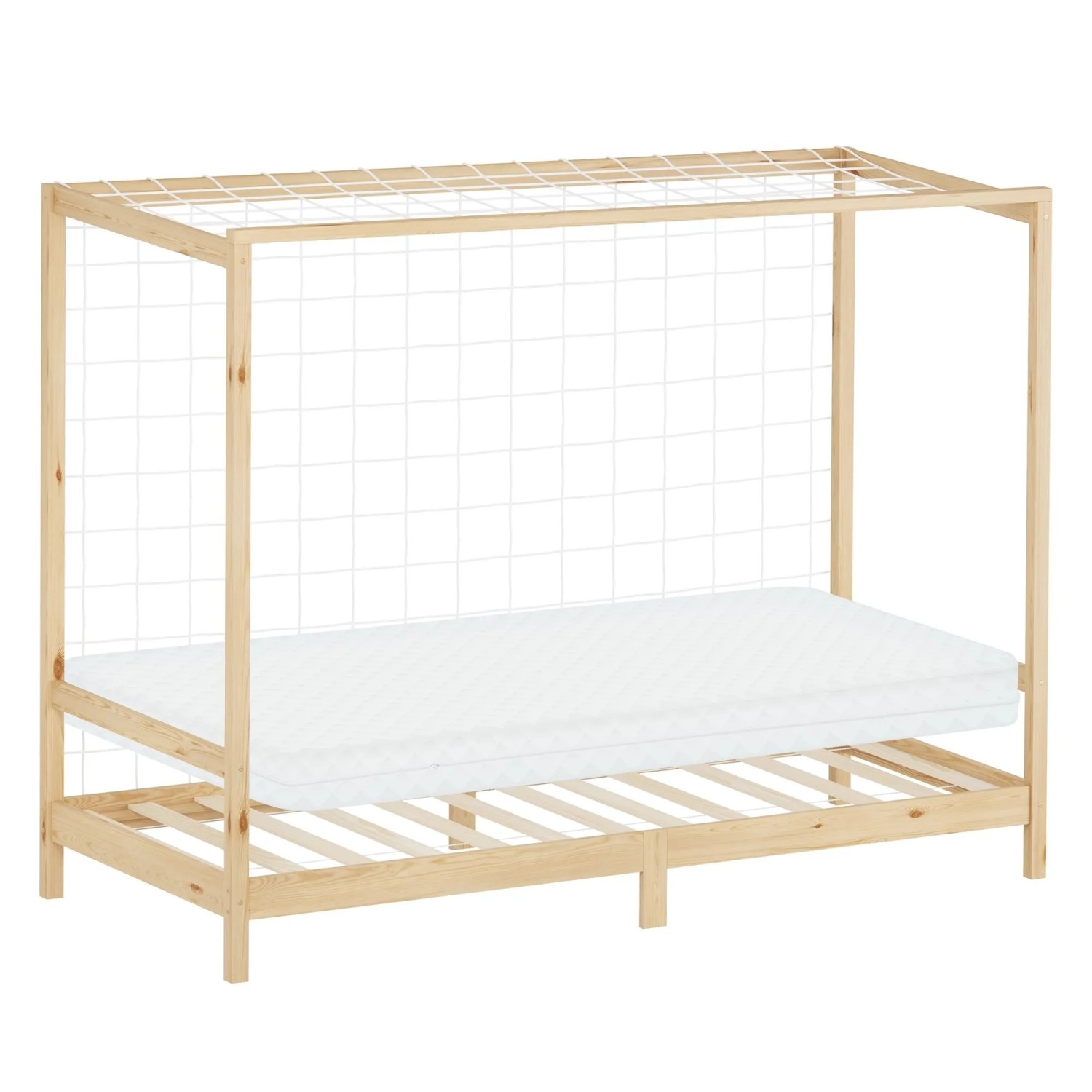 ML-Design Kinderbett Fußballtor 90x200 cm mit Matratze H 10 cm Natur