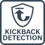 Symbol für Kickback Detection (Rückschlag-Erkennung) der Bosch Akku-Astsäge GKE 18V-15.