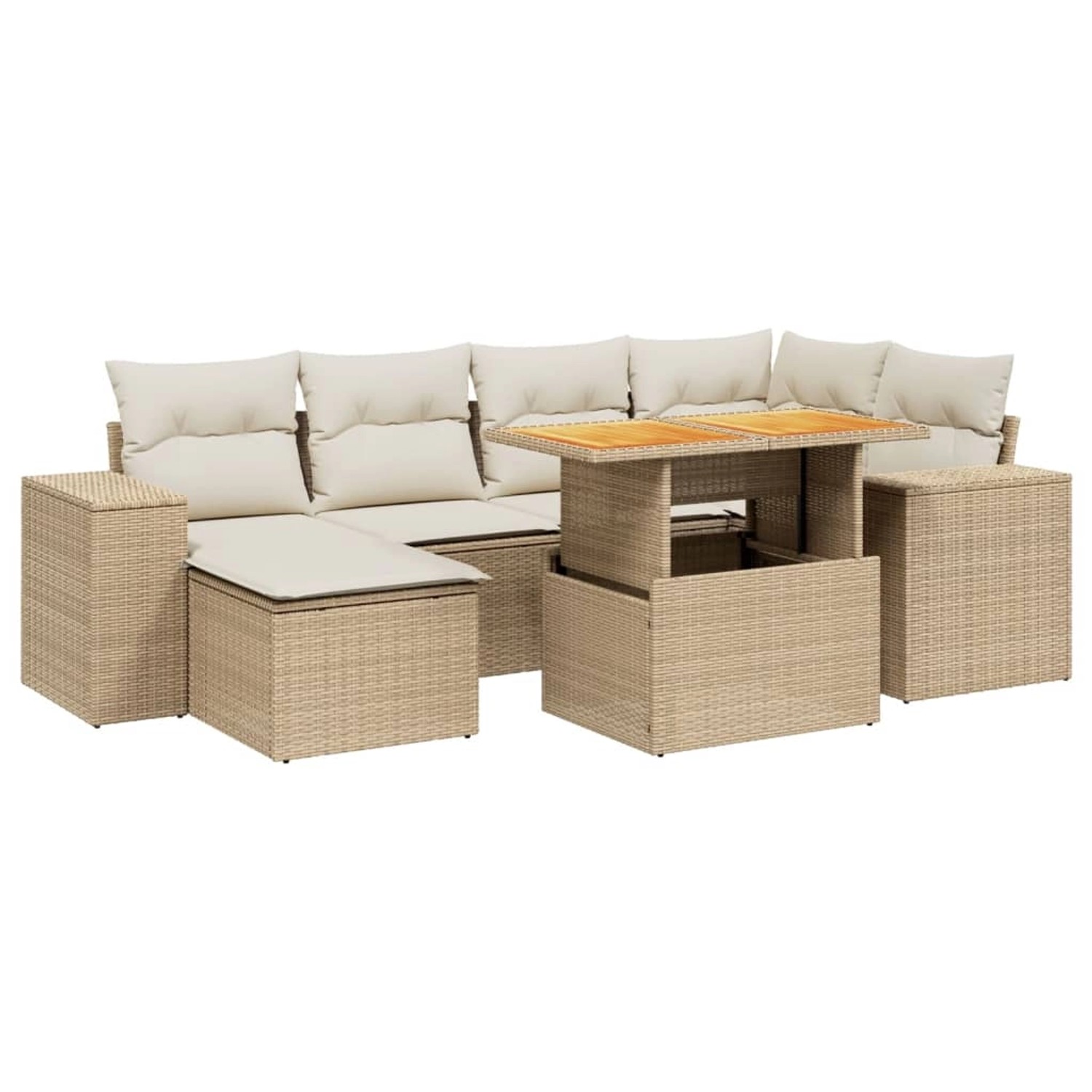 vidaXL 7-Tlg Garten-Sofagarnitur mit Kissen Beige Poly Rattan 3272738 günstig online kaufen