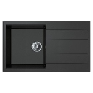 Miló Einbauspüle Luxuria 86 Graphit, eckige Granitspüle mit Abtropffläche und Siebkorbventil.