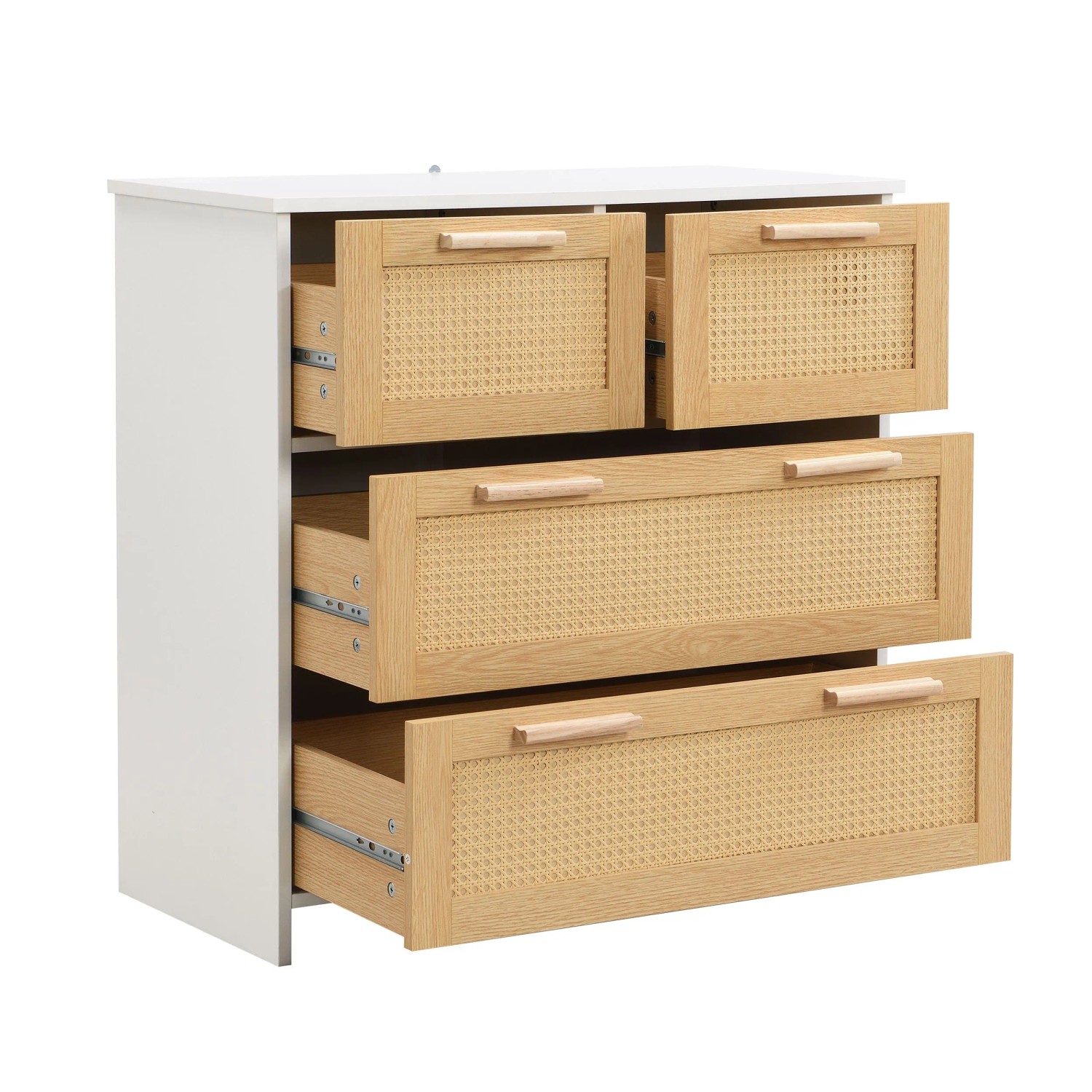 okwish Sideboard mit 4 Schubladen Massivholzgriffe Wohnzimmer 80x80x38cm Weiß