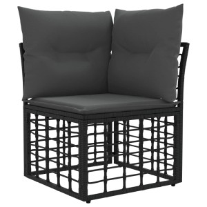 Schwarzes vidaXL Outdoor-Ecksofa aus Polyrattan mit Polyester-Polstern. Modulares Gartenmöbel, wetterbeständig.