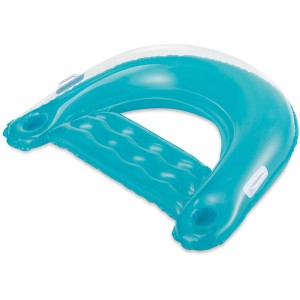 Türkis-weiße Summer Waves Wasserhängematte mit Getränkehalter.