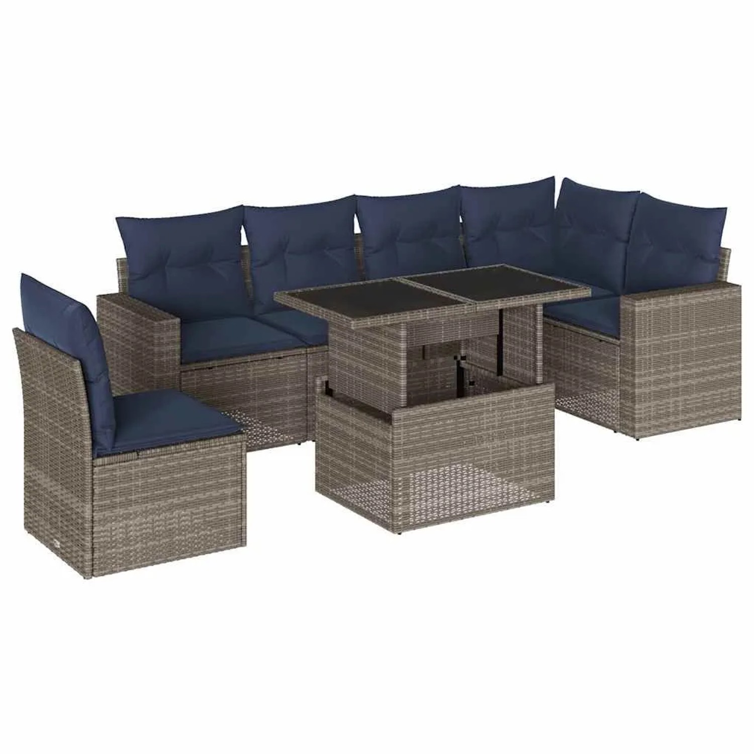 vidaXL 7-Tlg Gartensofa-Set mit Kissen Grau Polyrattan 3267311 günstig online kaufen