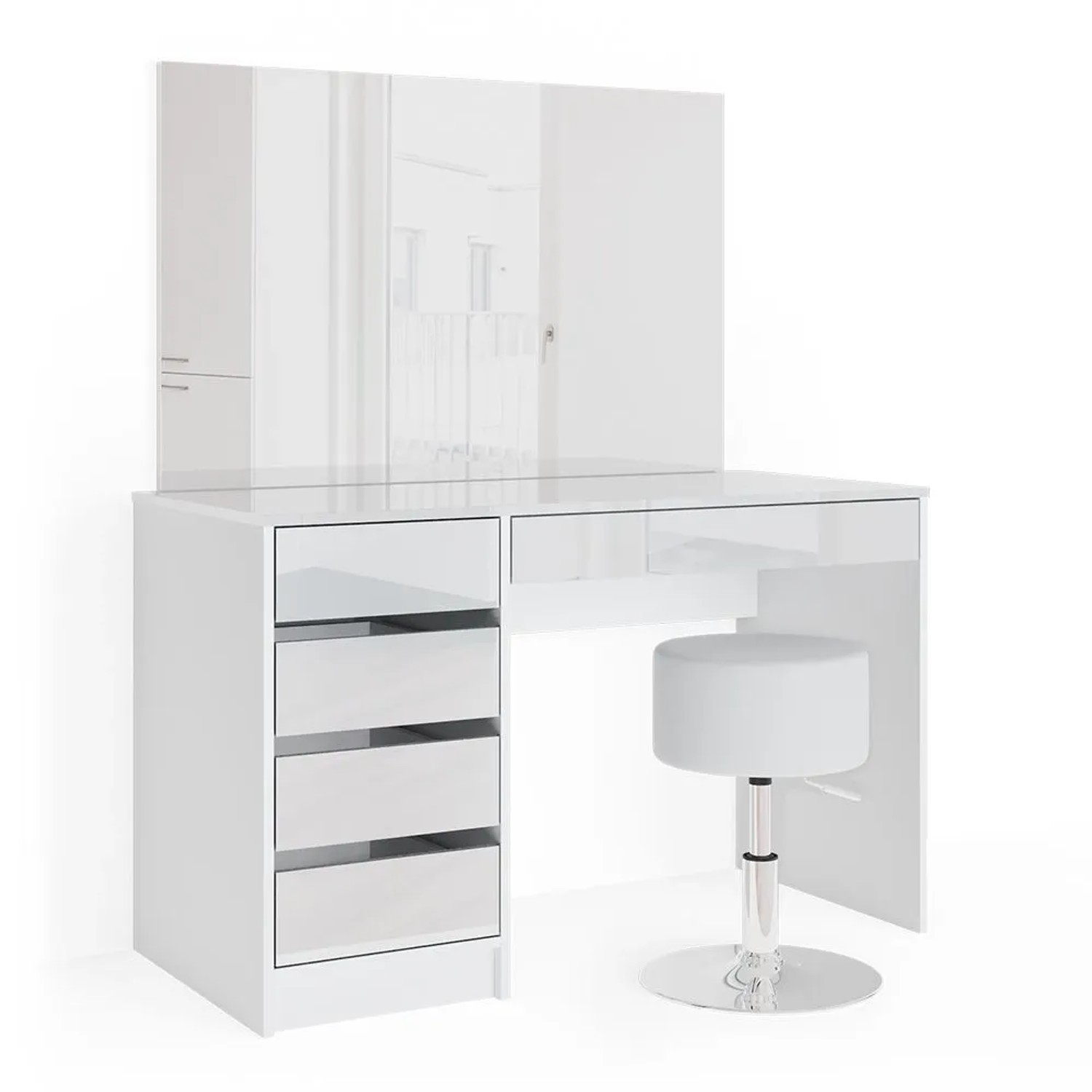 Vicco Schminktisch-Set Sherry Weiß 120 x 145 mit Spiegel und Hocker