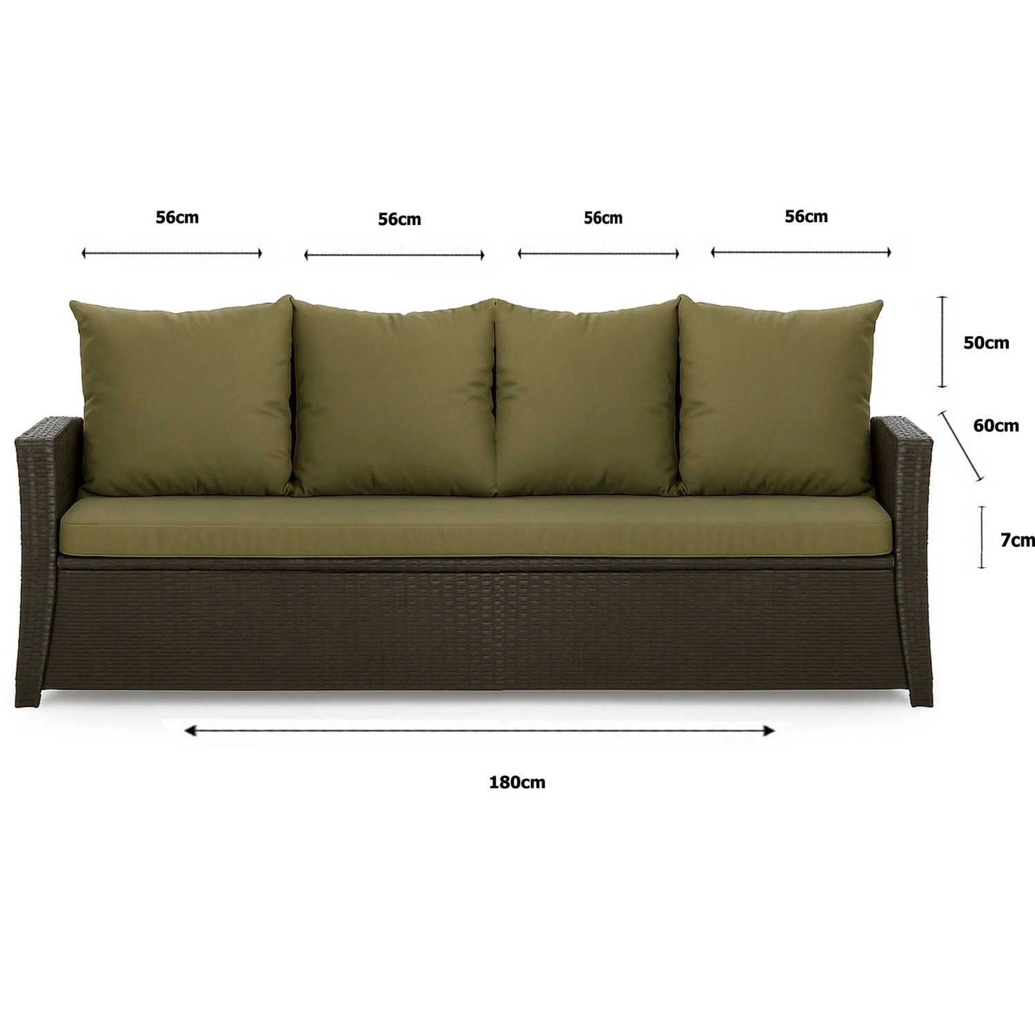 Setgarden Mix-Techno Gartenkissen Für Polyrattan Möbel 180×60×50 cm – Kissen Für 3 Sitzer Gartensofa 1tlg Grün_4