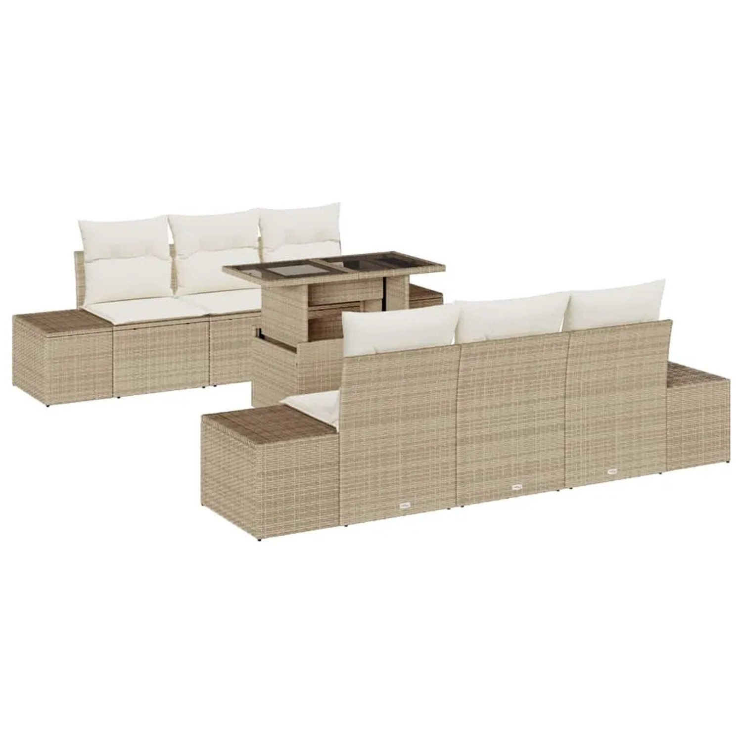 vidaXL Sofa Set mit Kissen 7-Tlg Beige und Creme Poly-Rattan 3349107 günstig online kaufen