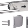 Beschlag-Set für Glasdrehtüren, Edelstahl gebürstet, mit Schlosskasten, Drückerpaar und Bändern.
