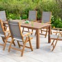 Merxx Acapulco Gartenmöbel-Set, 7-teilig: Tisch und 6 Klappsessel aus Akazienholz mit Textilbespannung.