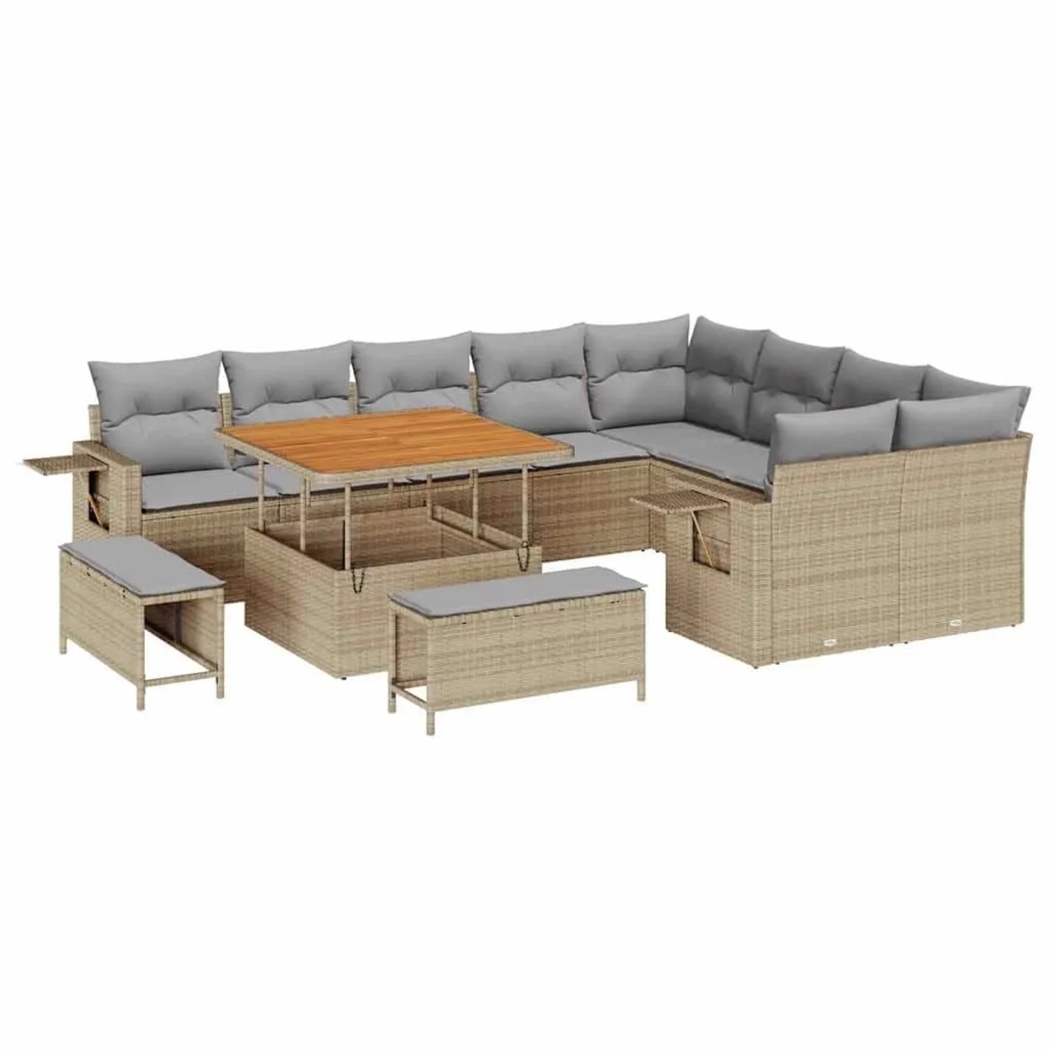vidaXL Gartensofa-Set mit Kissen 12 Stk Beige und Hellgrau Poly-Rattan 3363727