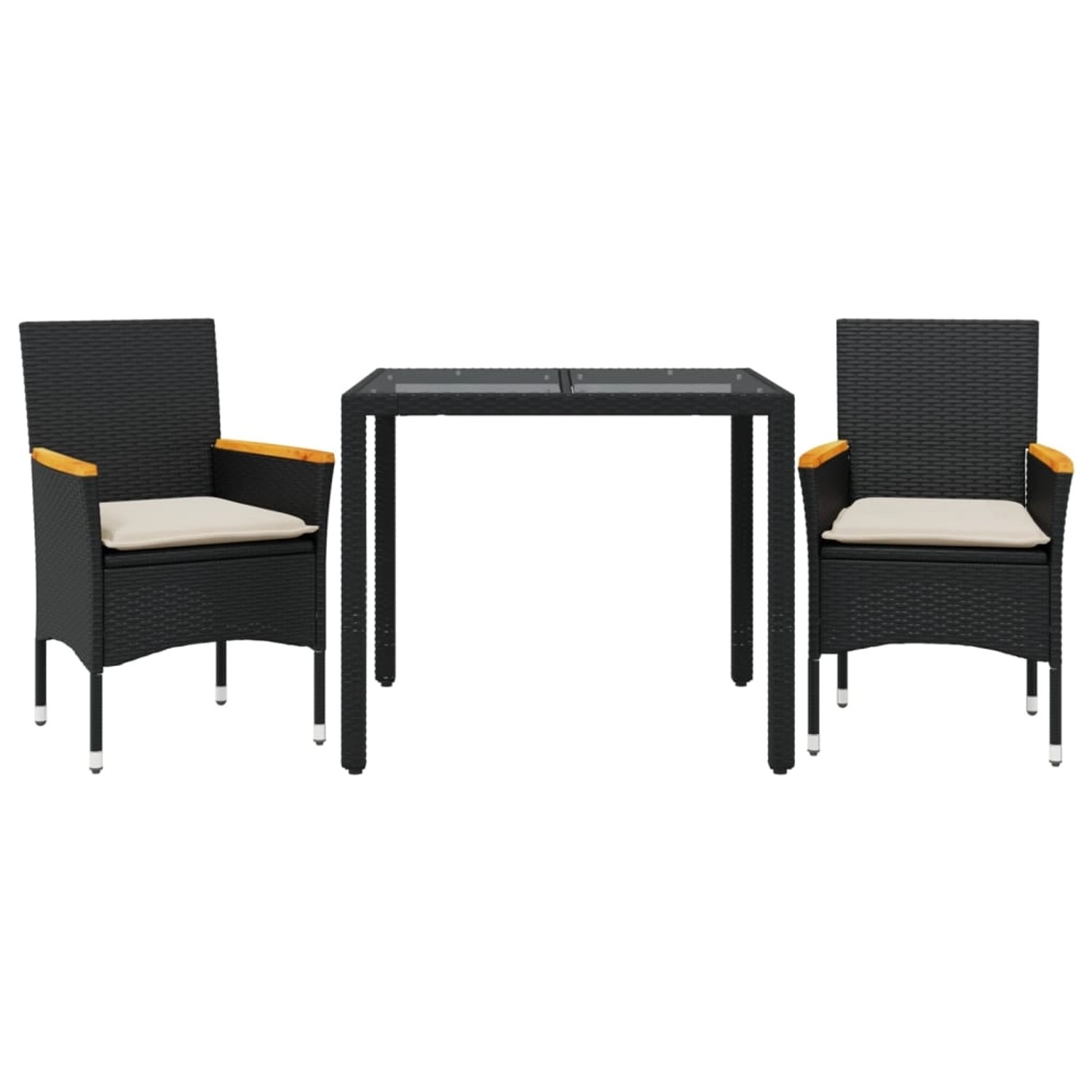 vidaXL 3-Tlg Garten-Essgruppe mit Kissen Schwarz Poly Rattan Glas 3278645 günstig online kaufen