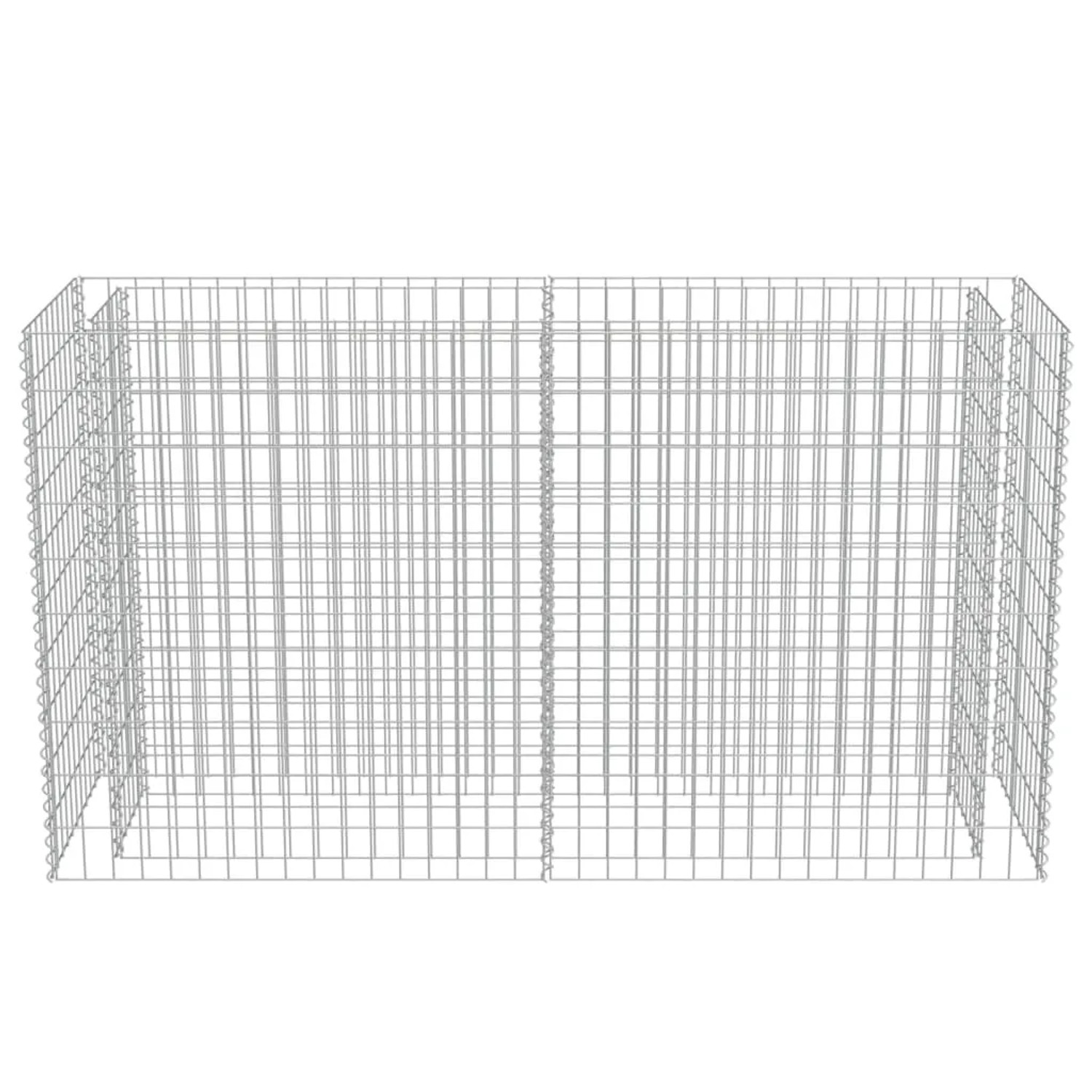 Leere, silberne Gabionen-Hochbeet-Stahlkonstruktion 180x50x100 cm für den Garten.