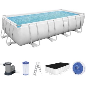 Bestway Stahlrahmenpool-Set Power Steel, rechteckig, 549x274x122 cm, mit Filterpumpe, Leiter und Abdeckplane.