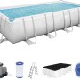 Bestway Stahlrahmenpool-Set Power Steel, rechteckig, 549x274x122 cm, mit Filterpumpe, Leiter und Abdeckplane.