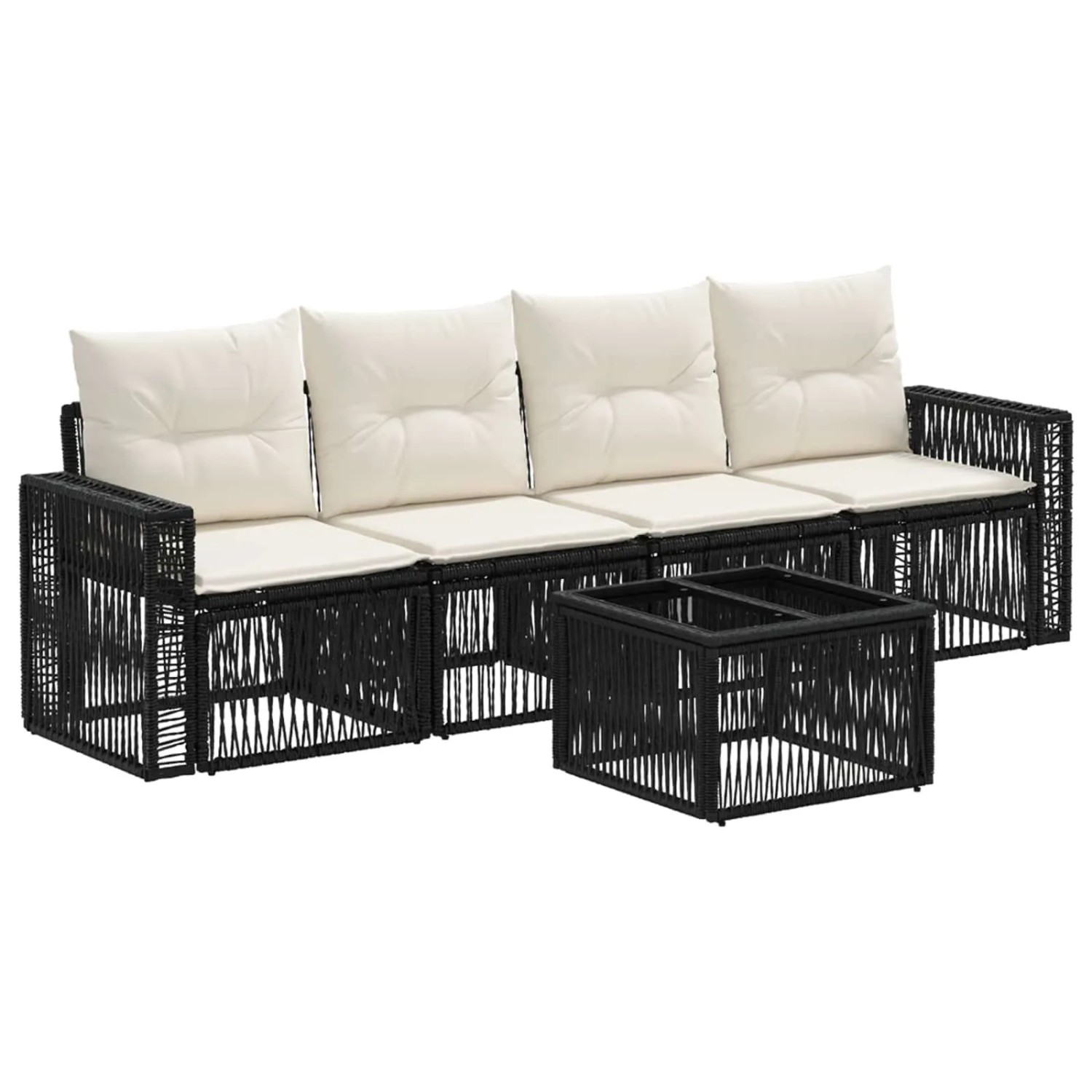 vidaXL Gartensofa-Set 5-Tlg Schwarz und Cremeweiß Poly-Rattan 3435049