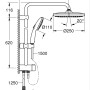 Technische Zeichnung: Grohe Vitalio Comfort 250 Flex Brausegarnitur mit Kopf- und Handbrause, Maße in mm.