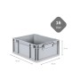 Graue PROREGAL Eurobox NextGen Grip, 16 Liter, mit Maßangaben. Aufbewahrungsbox für Industrie und Gewerbe.