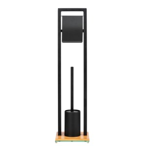 WENKO Stand WC-Garnitur Bambusa mit WC-Bürste und Rollenhalter aus Bambus und Stahl, schwarz.