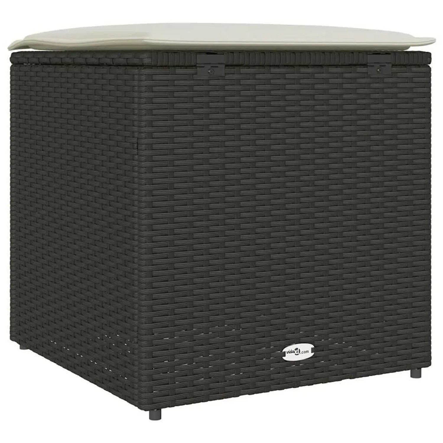 Schwarze vidaXL Kissenbox aus Poly-Rattan, 50x50x50 cm, zur Aufbewahrung im Garten.