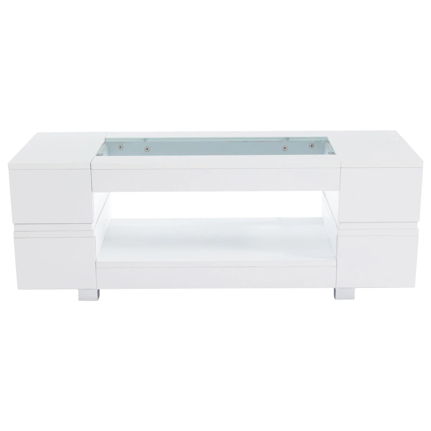 ModernLuxe Couchtisch mit Led Beleuchtung 2 Ebenen Bluetooth Spanplatte Weiß
