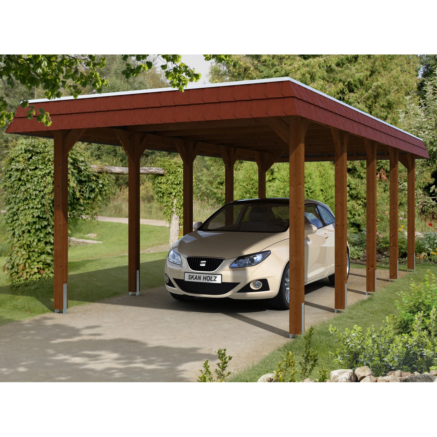 Skan Holz Einzelcarport Holz Nussbaum 345 cm x 741 cm günstig online kaufen