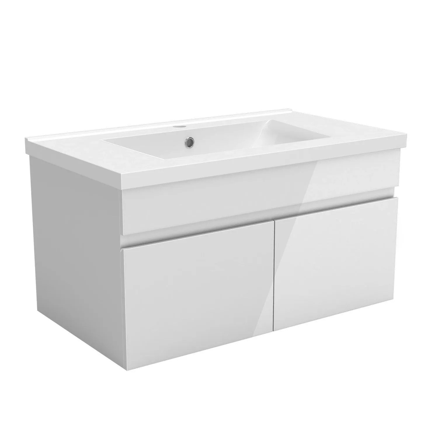 Duschparadies Waschtisch Einista 80cm in Hochglanz Weiß Waschbecken mit Unterschrank 2 Türig SoftClose