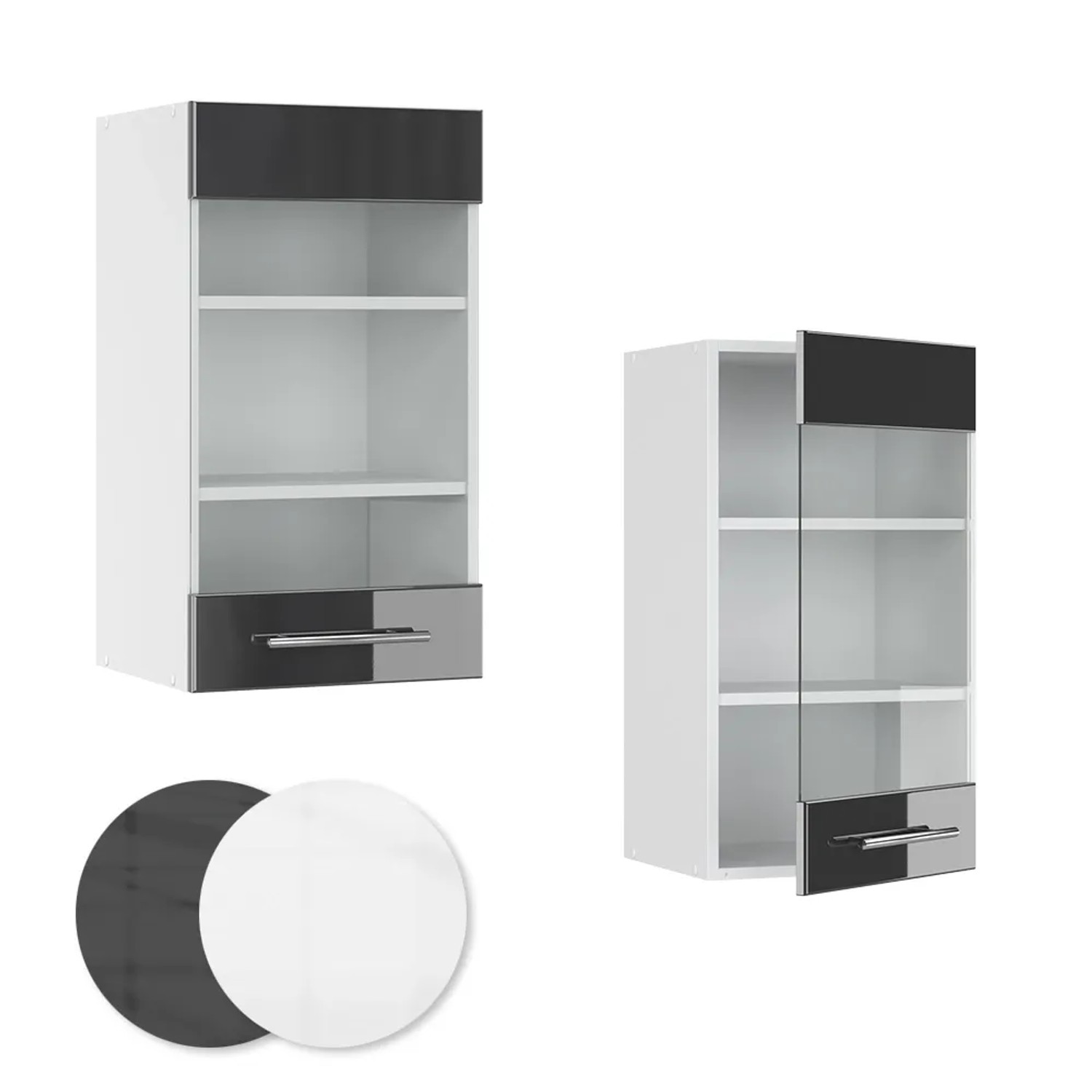 Vicco Küchen Glashängeschrank Fame-Line, anthrazit/weiß, 40 cm breit. Hängeschrank mit Glasfront und Regalböden.
