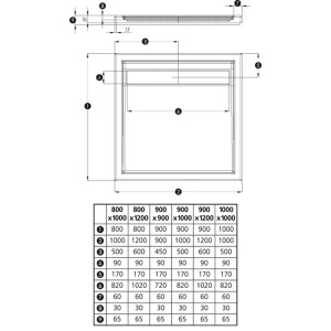 Technische Zeichnung Ottofond Duschwanne Fashion-Board, rechteckig, 120x80 cm.