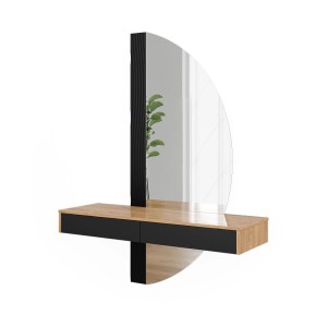 Vicco Schminktisch Melisa in Schwarz/Eiche (120 cm) mit Spiegel und zwei Schubladen.