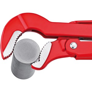 Knipex Rohrzange S-Maul, rot, 420 mm, greift ein graues Rohr. Zange aus der Kategorie Zangen.