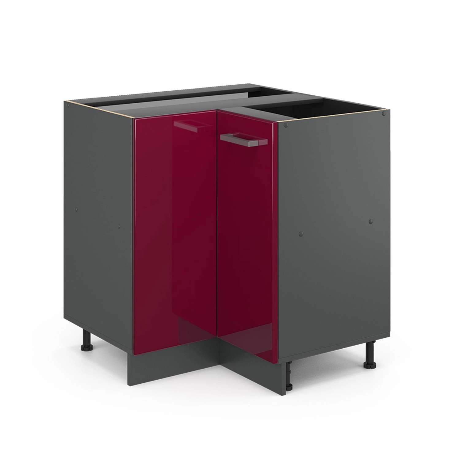 Vicco Eckunterschrank R-Line Bordeaux Hochglanz/Anthrazit 76 cm ohne Arbeit günstig online kaufen