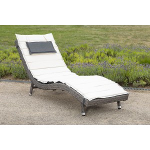 Graue Merxx Piacenza Sonnenliege mit Auflage und Kissen, Stahl/Kunststoffgeflecht, zusammenklappbar.