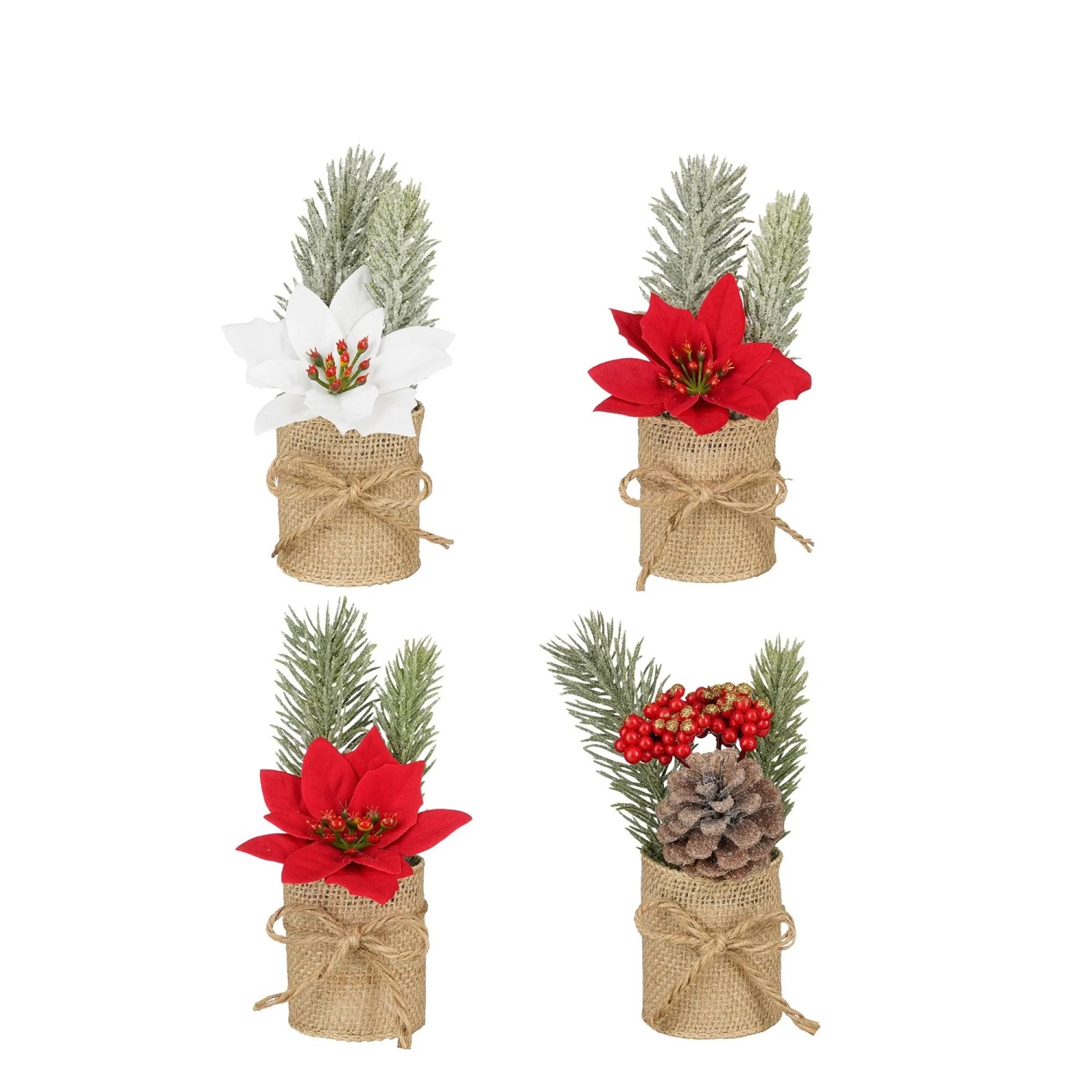 Mica Decorations Dekoration In Topf mit Burlap Ø 8 cm x 16 cm 4-fach Sortiert