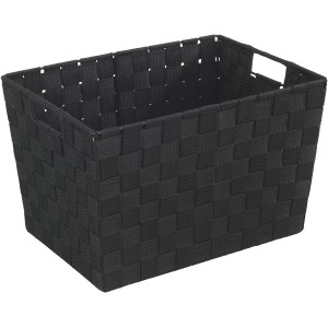 Schwarzer Wenko Aufbewahrungskorb Adria Größe M aus geflochtenem Kunststoff.