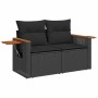 Schwarze vidaXL Garten-Sofagarnitur aus Rattan mit Kissen und Ablagetisch.