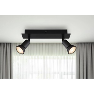 Globo Strahler Drew, 2-flammig, schwarz matt. Deckenleuchte mit zwei Spots, modern und funktional.