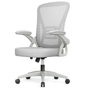 Rattantree Ergonomischer Drehstuhl mit Klapparmlehnen Höhenverstellbar Mesh Rückenlehne Grau