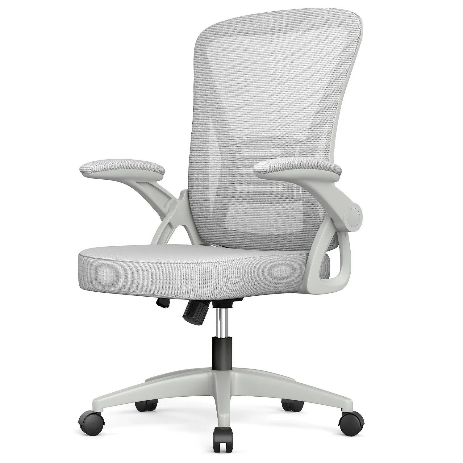 Rattantree Ergonomischer Drehstuhl mit Klapparmlehnen Höhenverstellbar Mesh Rückenlehne Grau