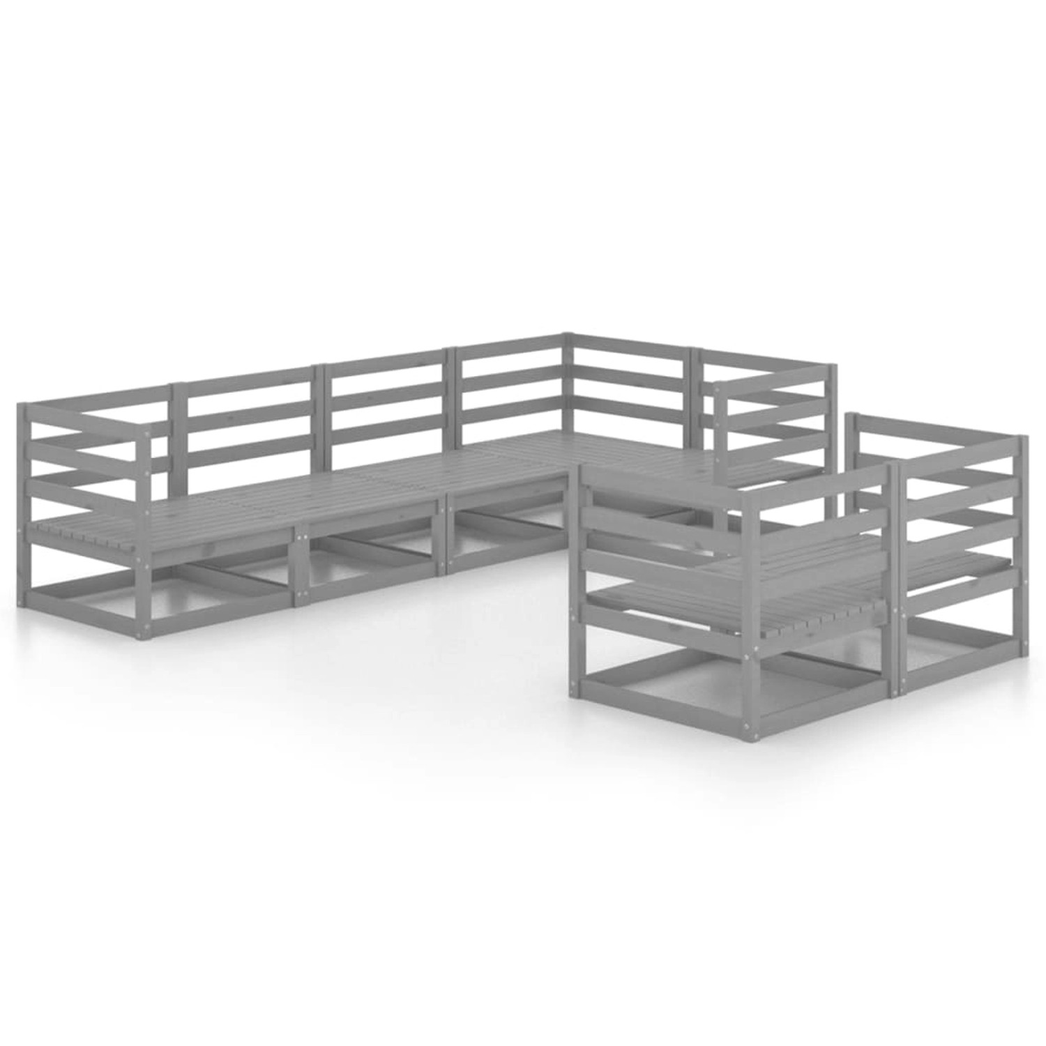 vidaXL 7-Tlg Garten-Lounge-Set Grau Massivholz Kiefer 3075646