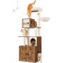 Feandrea Kratzbaum mit Katzenklo-Schrank, 180 cm, braun, mit mehreren Katzen.