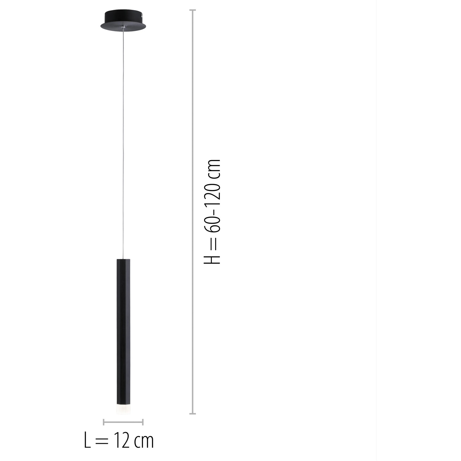 Schwarze LED-Pendelleuchte Bruno, 1-flammig, schlankes Design, 15x120 cm.