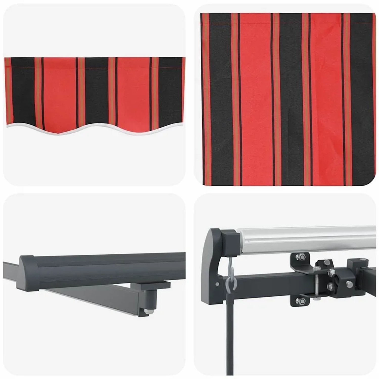vidaXL Einziehbare Markise, orange-braun gestreift, Details zu Stoff und Mechanismus.