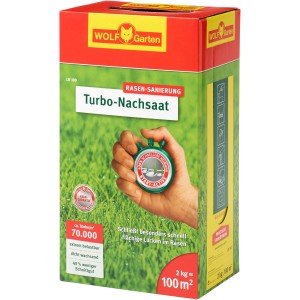 Wolf-Garten Turbo-Nachsaat LR 100, 2 kg: Rasensamen für schnelle Rasensanierung und dichten, strapazierfähigen Rasen.