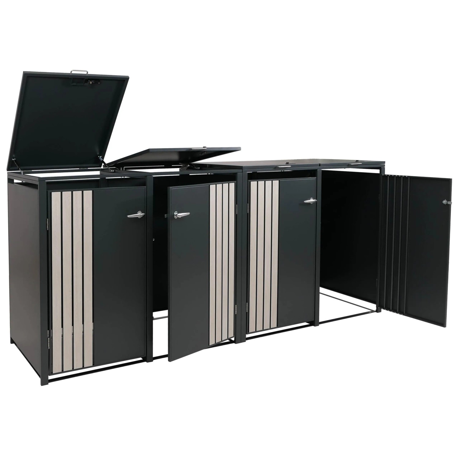 MCW 4er-Mülltonnenverkleidung O67 Anthrazit Holzoptik Hell 122x264x84cm