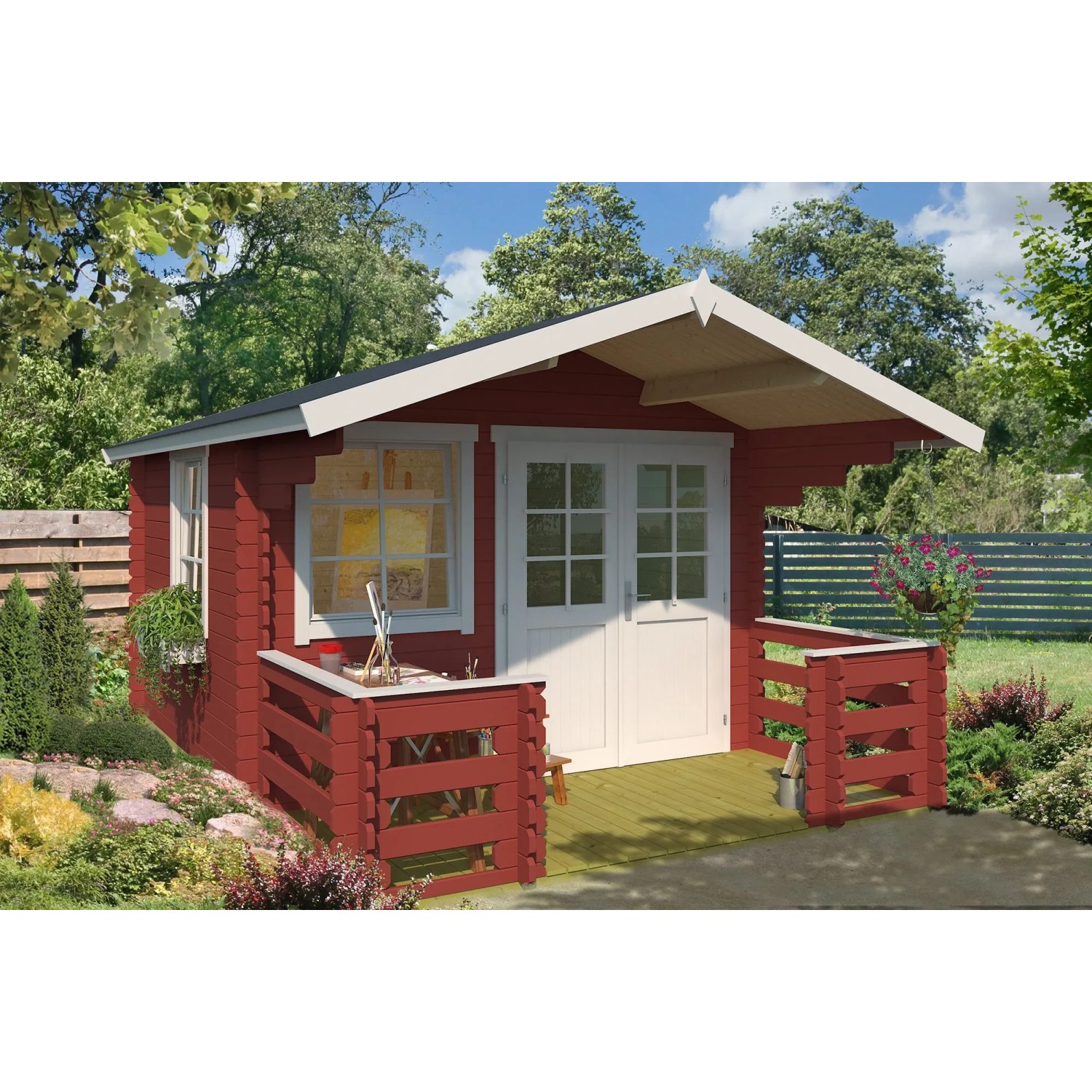 Lasita Holz-Gartenhaus Lola 2 Satteldach Schwedenrot Lasiert 300 cm x 300 cm