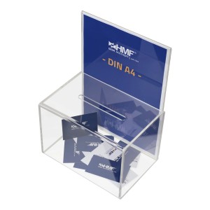 HMF 46916 Acryl Spendenbox Blatteinschub 22 x 15 x 15 cm DIN A4 Transparent