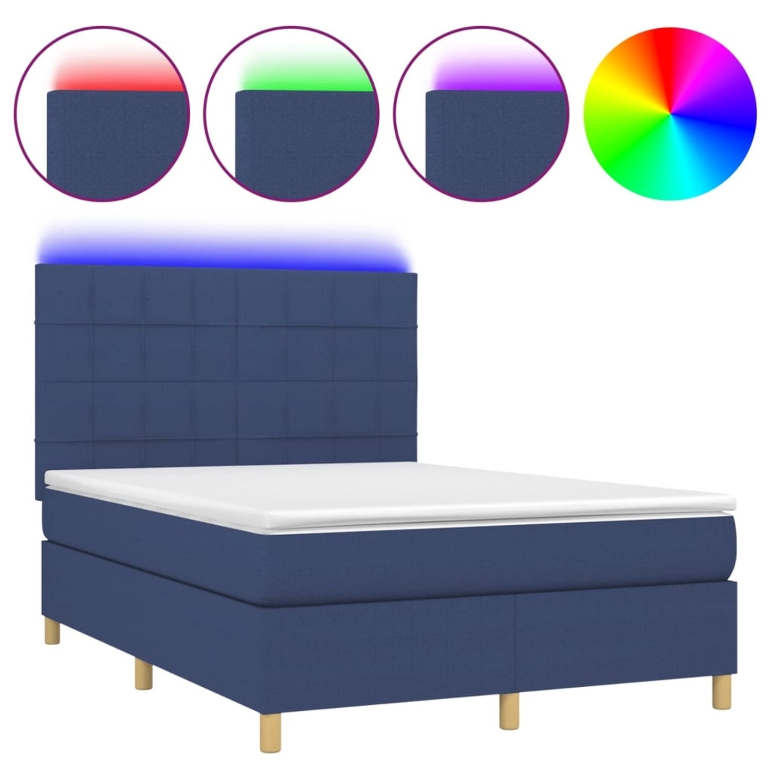 vidaXL Boxspringbett mit Matratze & LED Blau 140x200 cm Stoff 3135443 günstig online kaufen