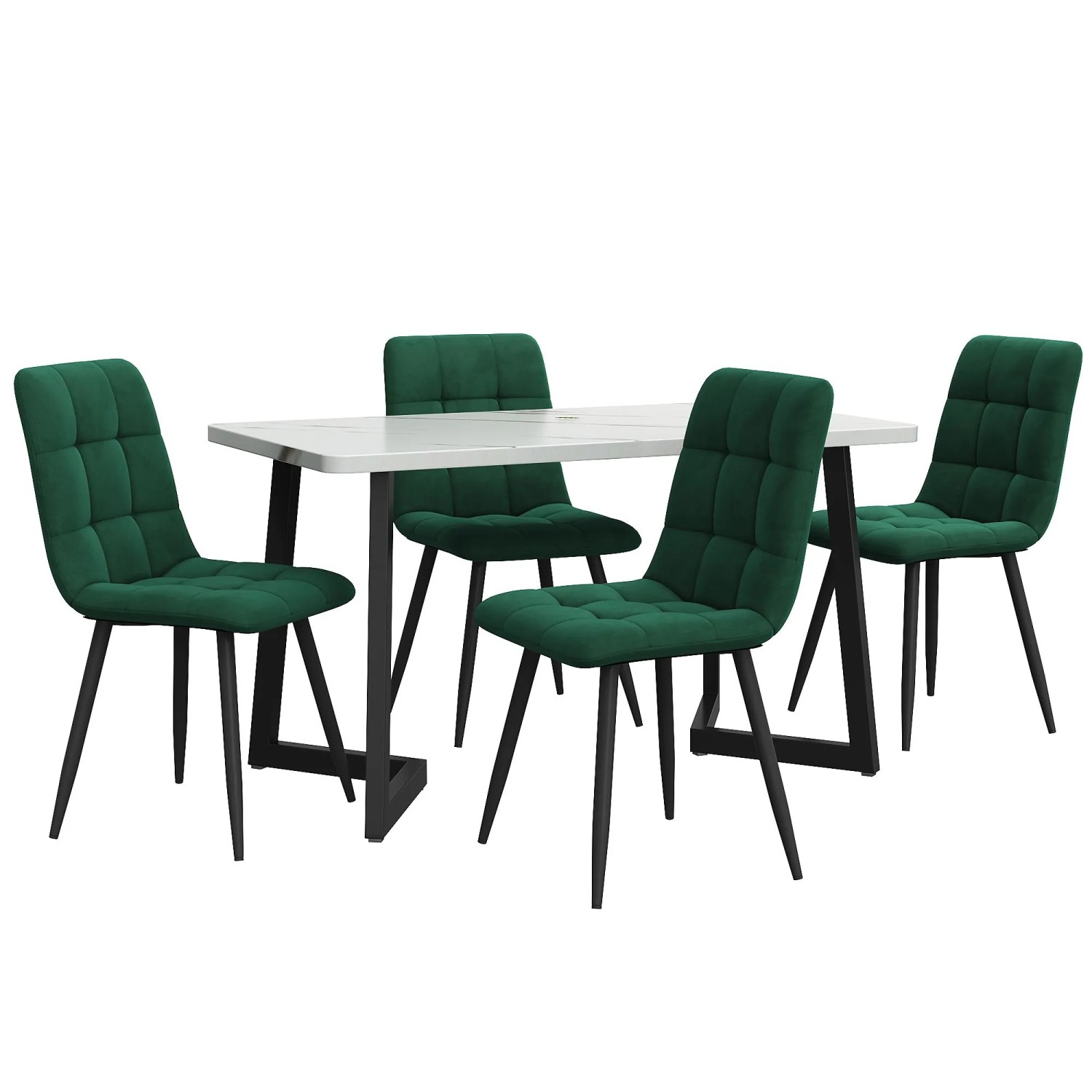 Merax Essgruppe 5-tlg mit 117cm Esstisch  4 Samtstühle Dunkelgrün  Tischbeine Schwarz
