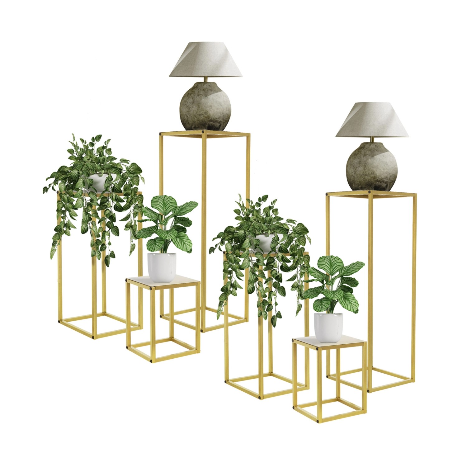 ML-Design Blumenständer 6Er Set aus Metall in Gold 22x22x30/26x26x60/30x30x90 cm