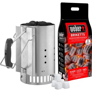 Weber Anzünd-Set: Anzündkamin, Briketts und Anzündwürfel für Holzkohlegrills.